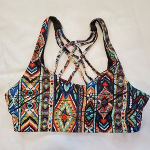 Swimsuit Top/Workout Bra in Aztec Pattern w/Interwoven Criss Cross Straps-Size S